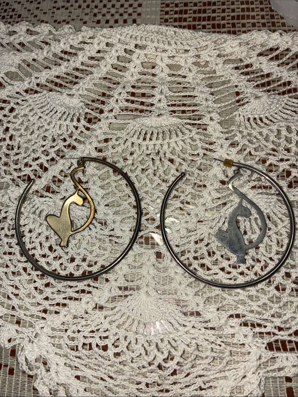 Y2K VINTAGE Baby Phat Silver Gold Hoops Loops Earrings - Picture 8 of 10